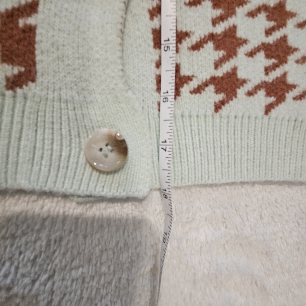 Cropped Cardigan Sweater Mint Blue Brown Size M Preppy Girlhoodcore Feminine - Picture 6 of 7